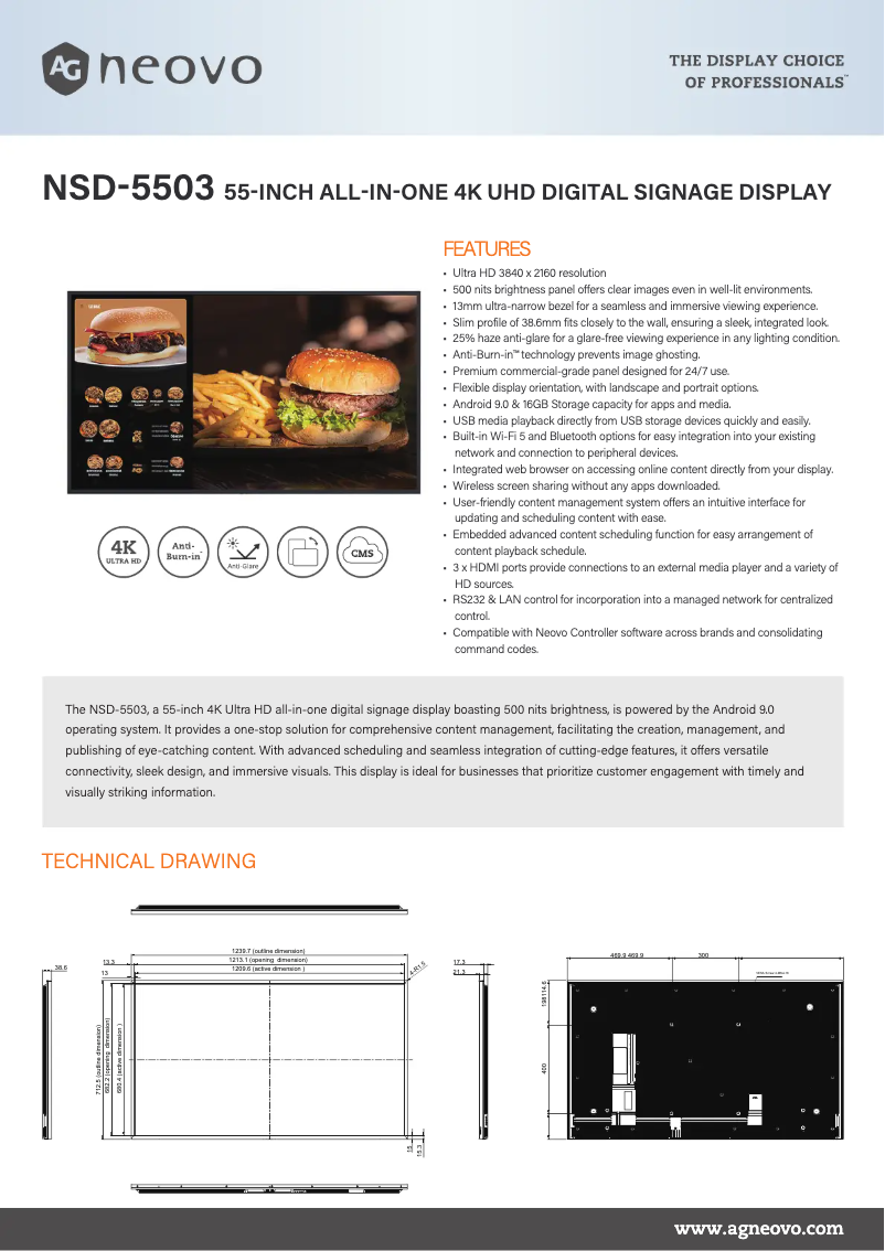 Página 1 del manual Ficha técnica AG Neovo NSD-5503