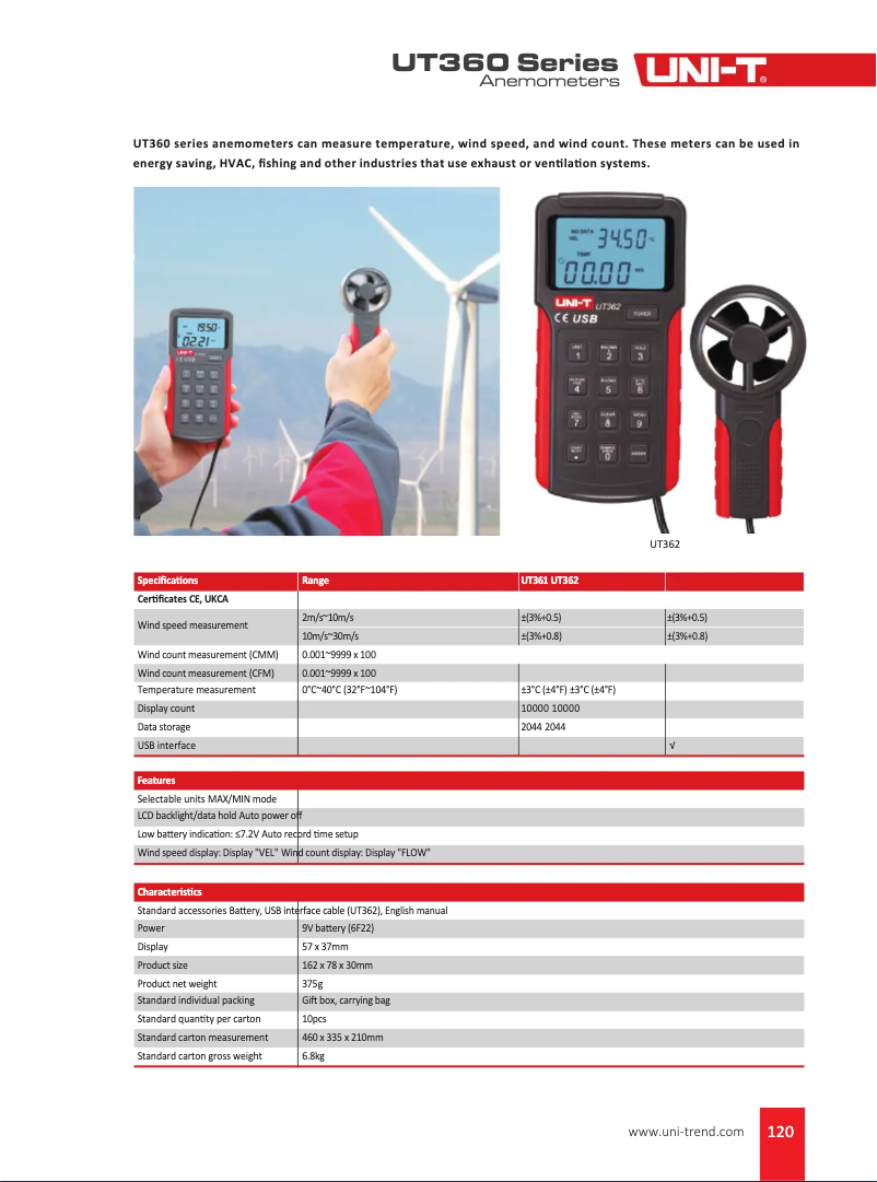 Página 1 del manual Ficha técnica Uni-T UT362