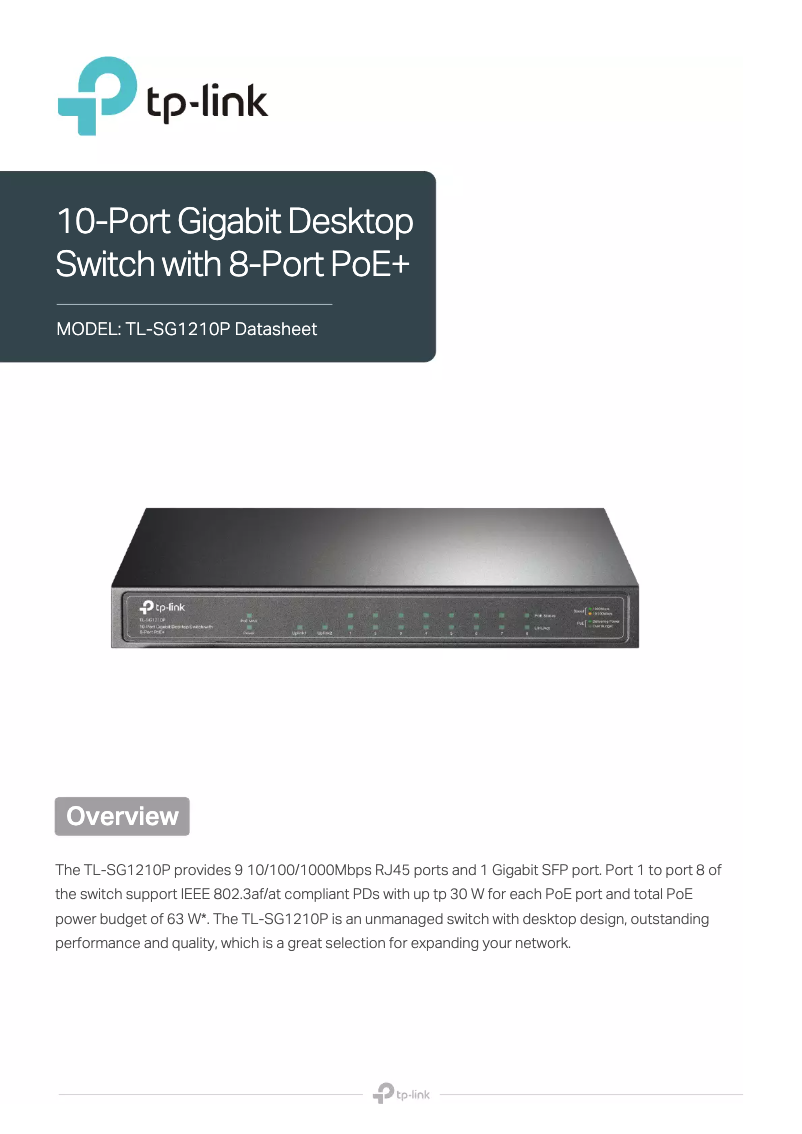 Imagen de la primera página del manual del dispositivo TL-SG1210P