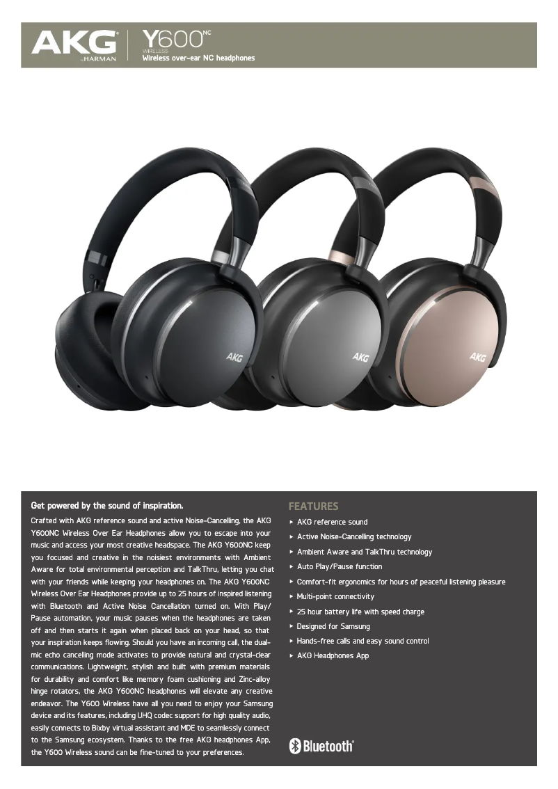 Página 1 del manual Ficha técnica AKG Y600NC Wireless