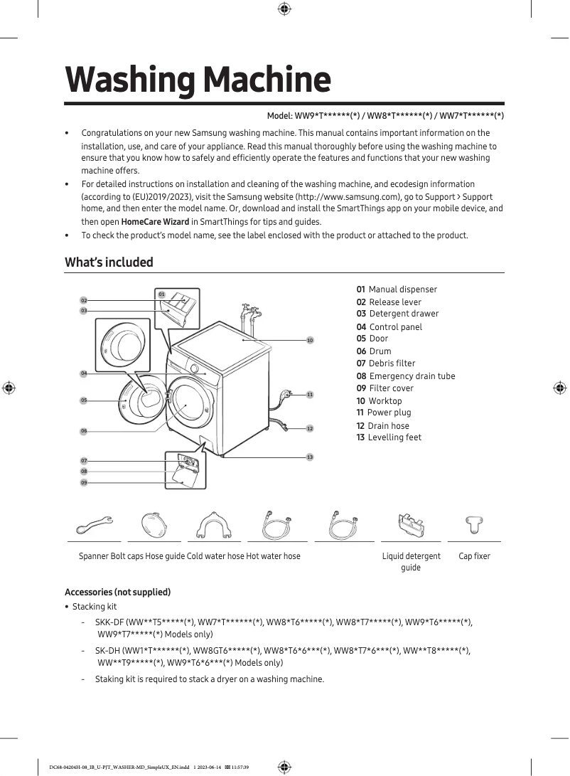 Página 1 del manual Guía de instalación Samsung WW70T552DAW