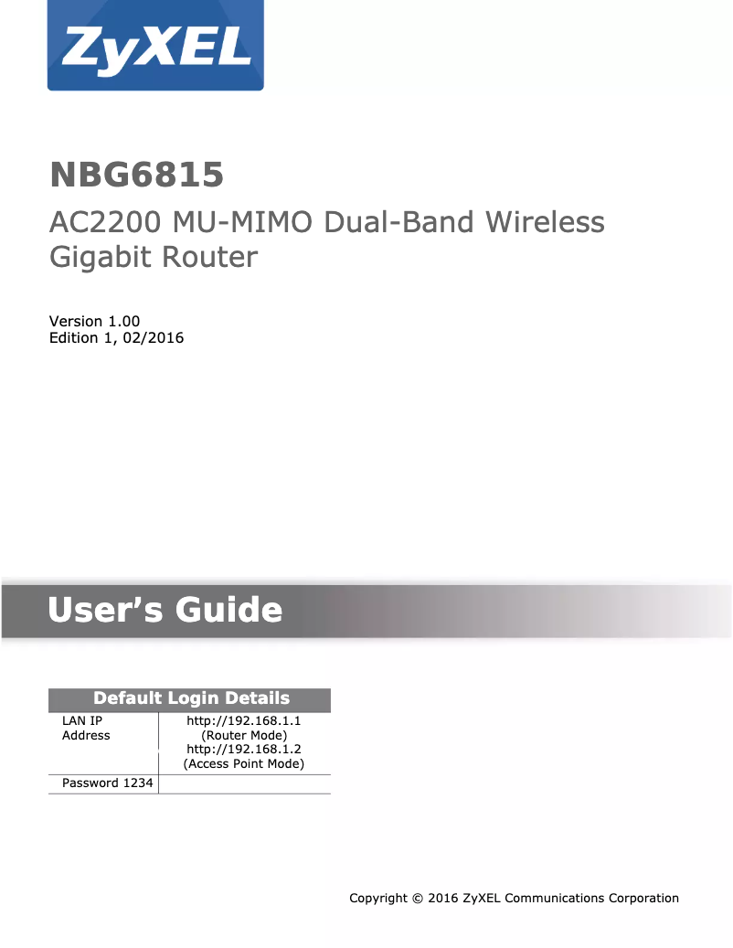 Página 1 del manual Manual de usuario ZyXEL NBG6815