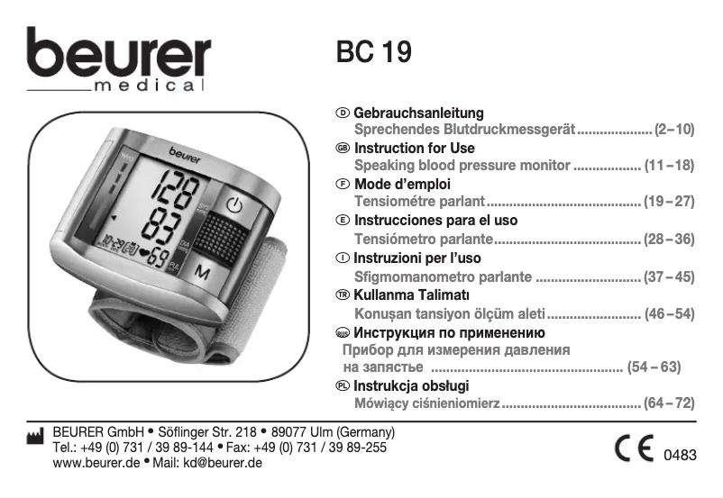 Página 1 del manual Manual de usuario Beurer BC 19