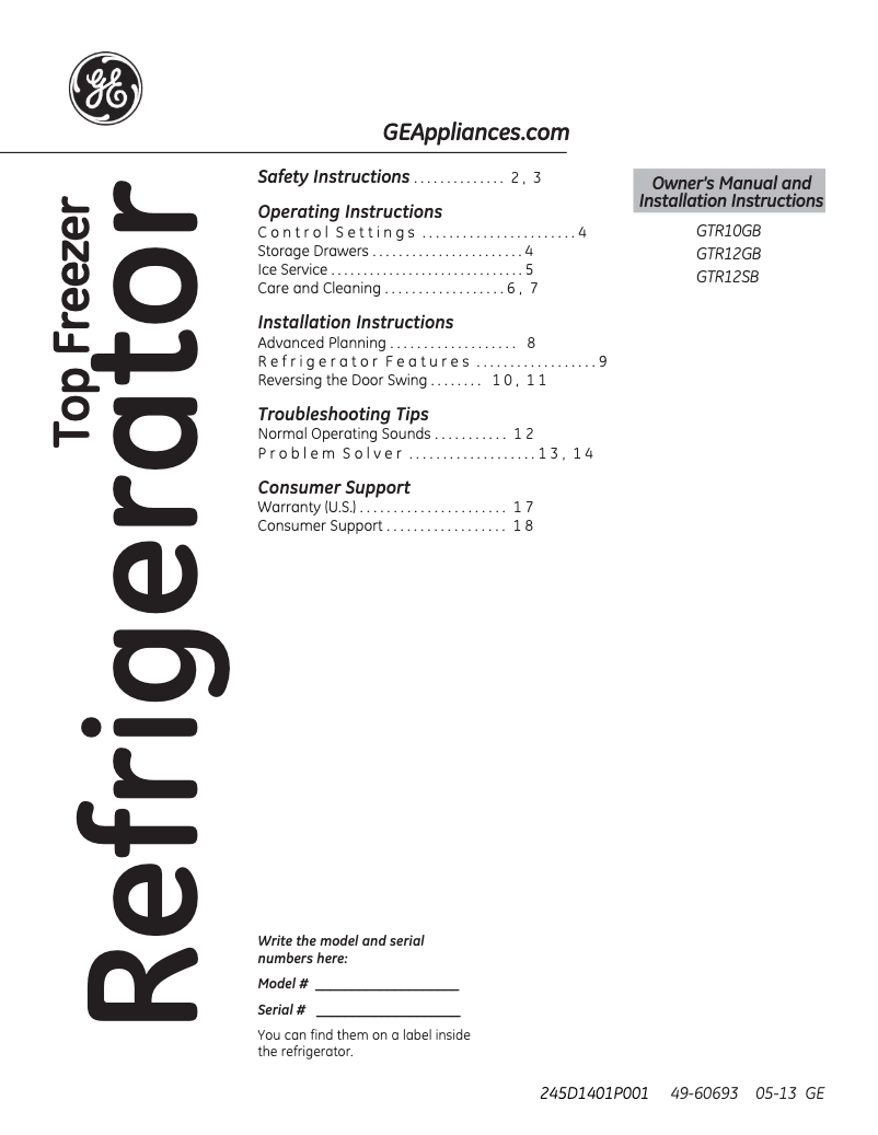 Imagen de la primera página del manual del dispositivo GTR12GBEWW