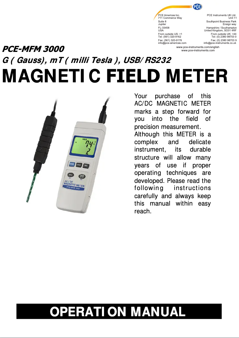 Imagen de la primera página del manual del dispositivo PCE-MFM 3000