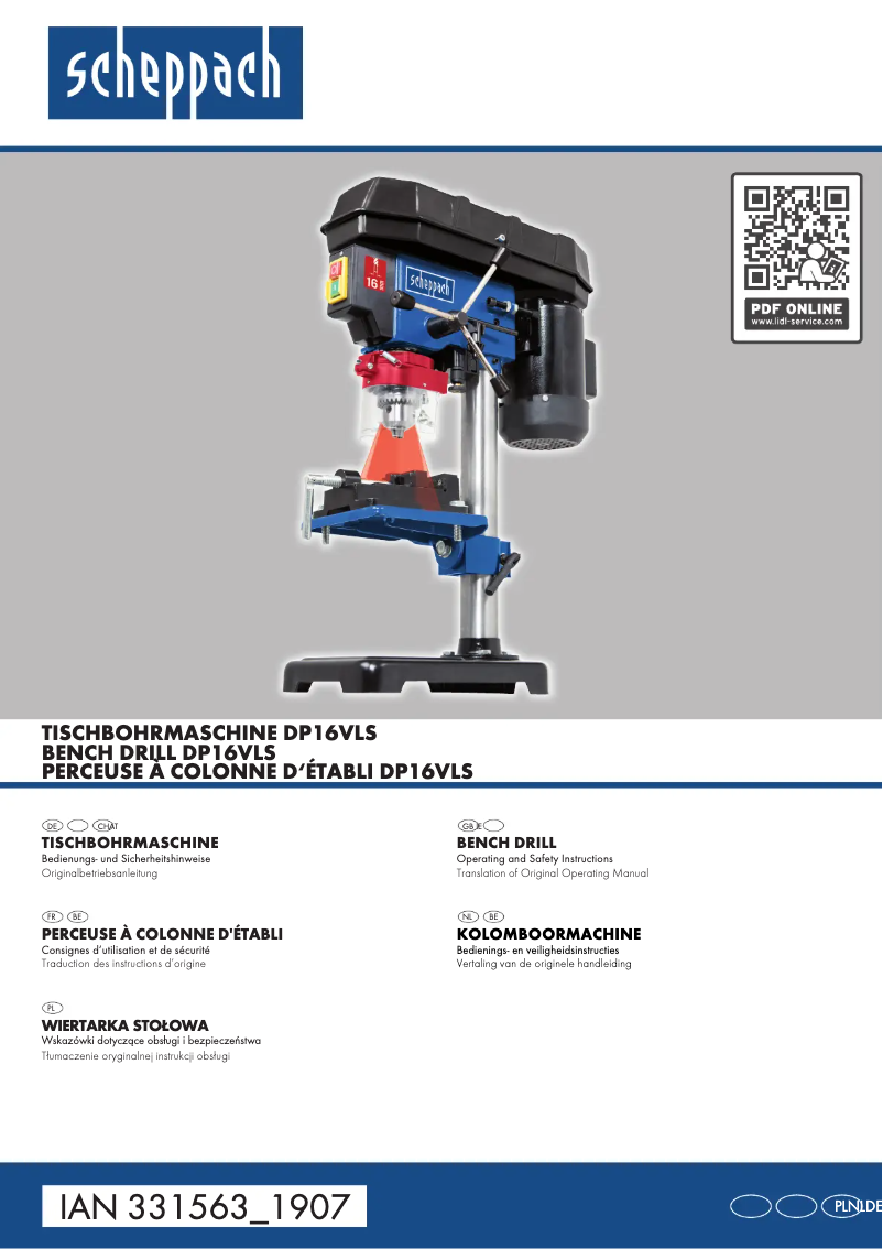 Página 1 del manual Manual de usuario Scheppach DP16VLS