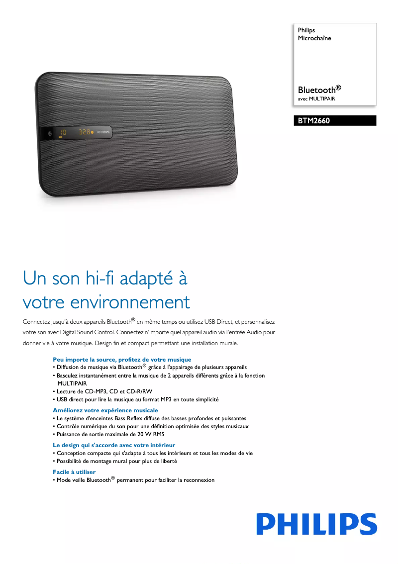 Página 1 del manual Ficha técnica Philips BTM2660