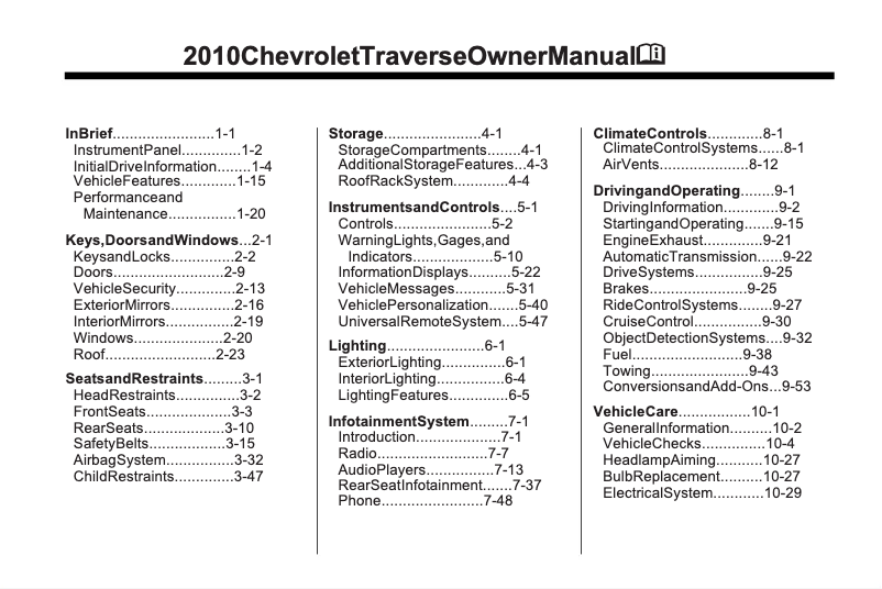 Página 1 del manual Manual de usuario Chevrolet Traverse (2010)