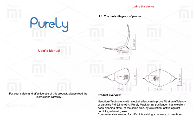 Imagen de la primera página del manual del dispositivo Purely Air Purifying Respirator Mask