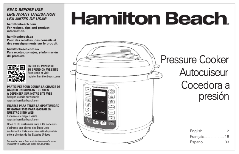 Página 1 del manual Manual de usuario Hamilton Beach 34508