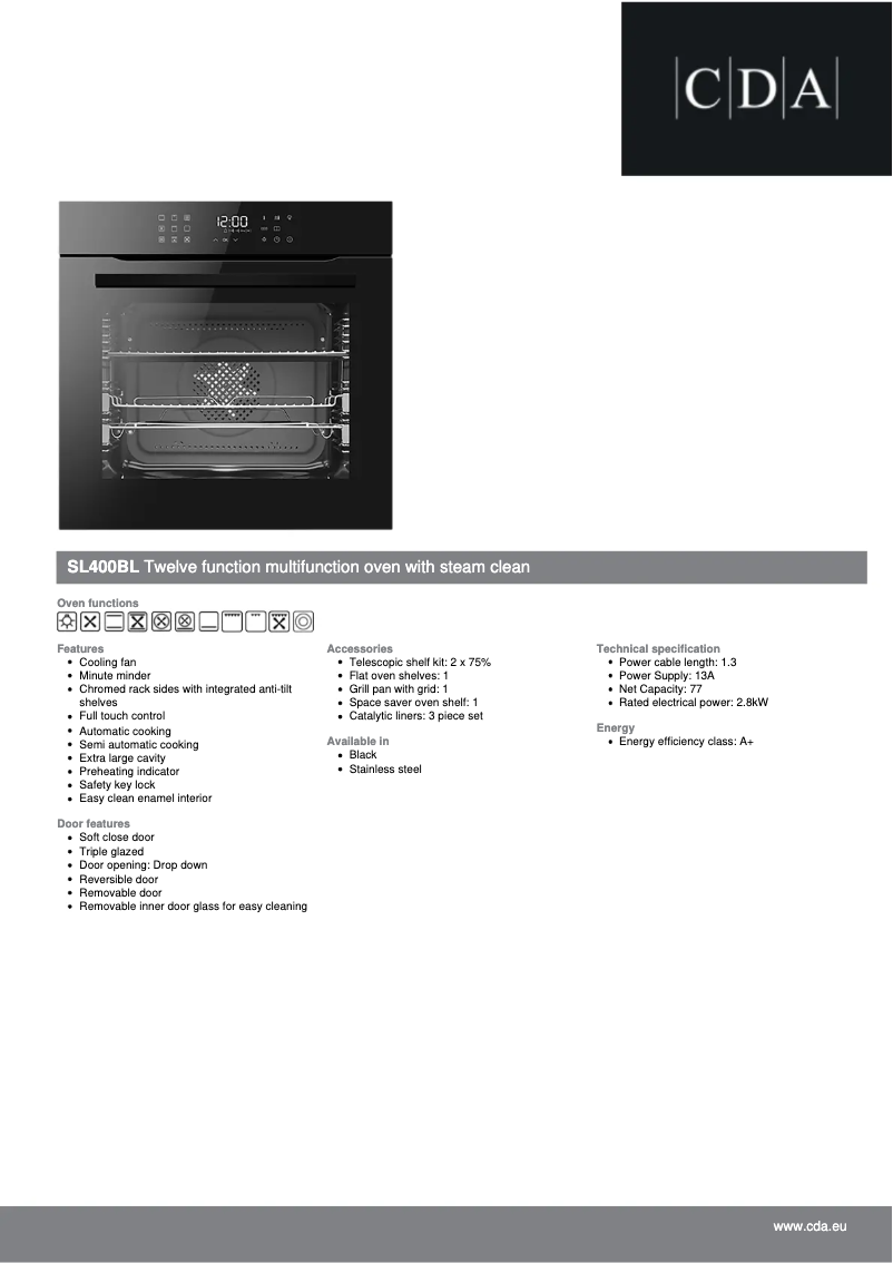 Página 1 del manual Ficha técnica CDA SL400BL