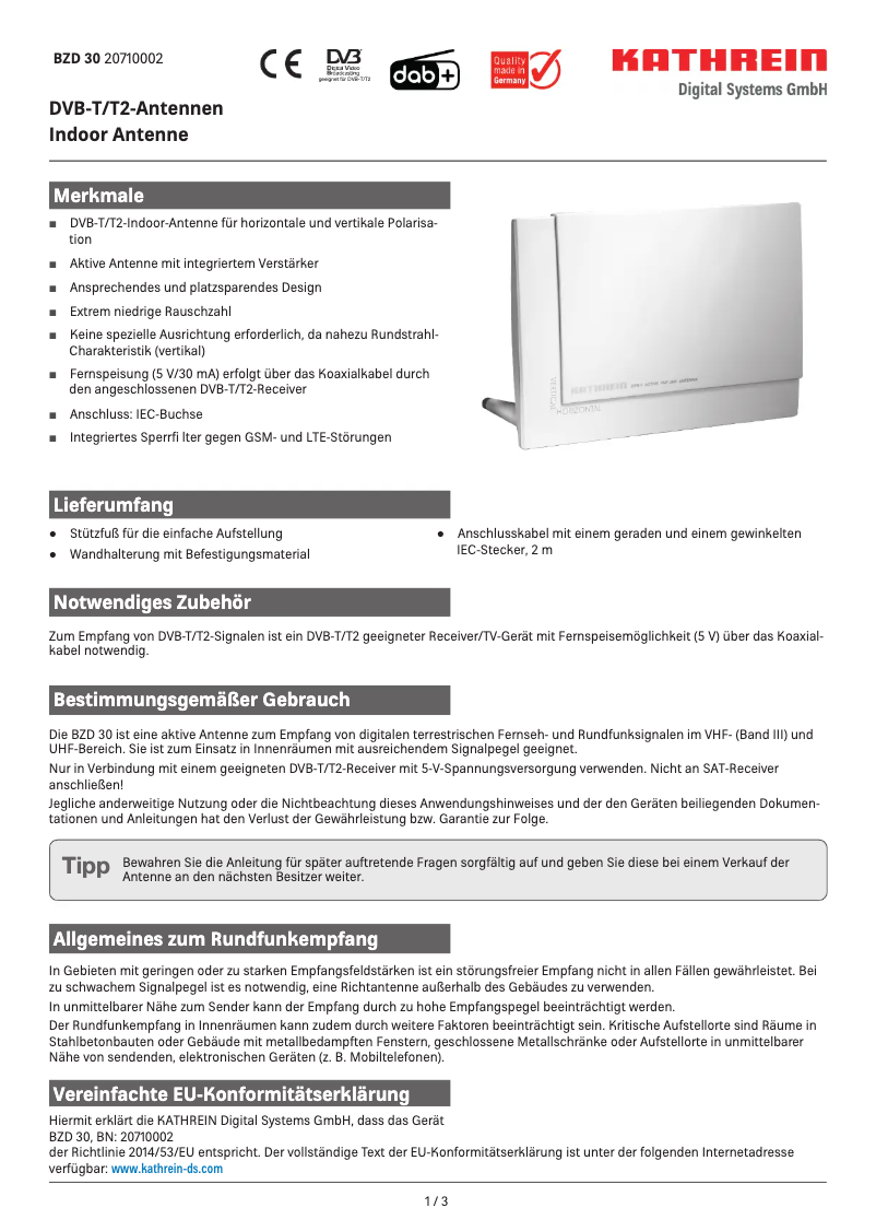 Imagen de la primera página del manual del dispositivo BZD 30