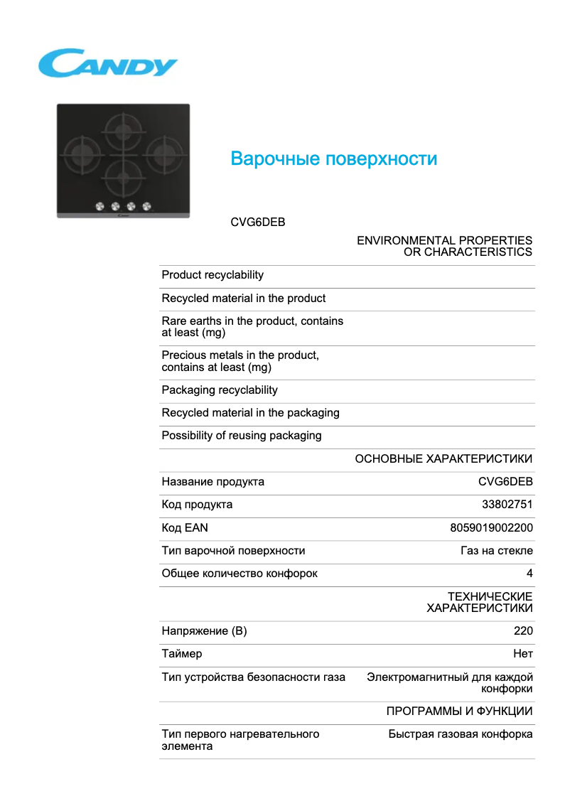 Imagen de la primera página del manual del dispositivo CVG6DEB