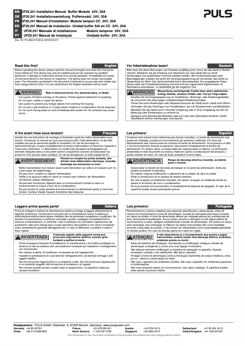 Imagen de la primera página del manual del dispositivo UF20.241