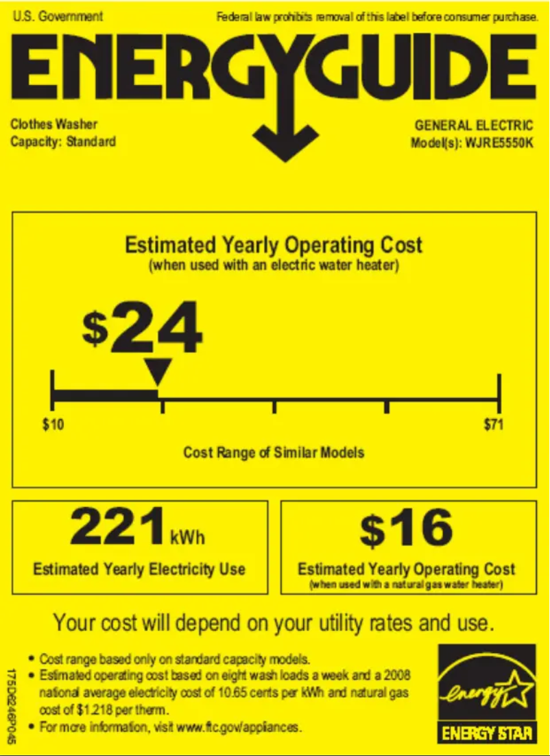 Página 1 del manual Etiqueta energética GE WJRE5550KWW