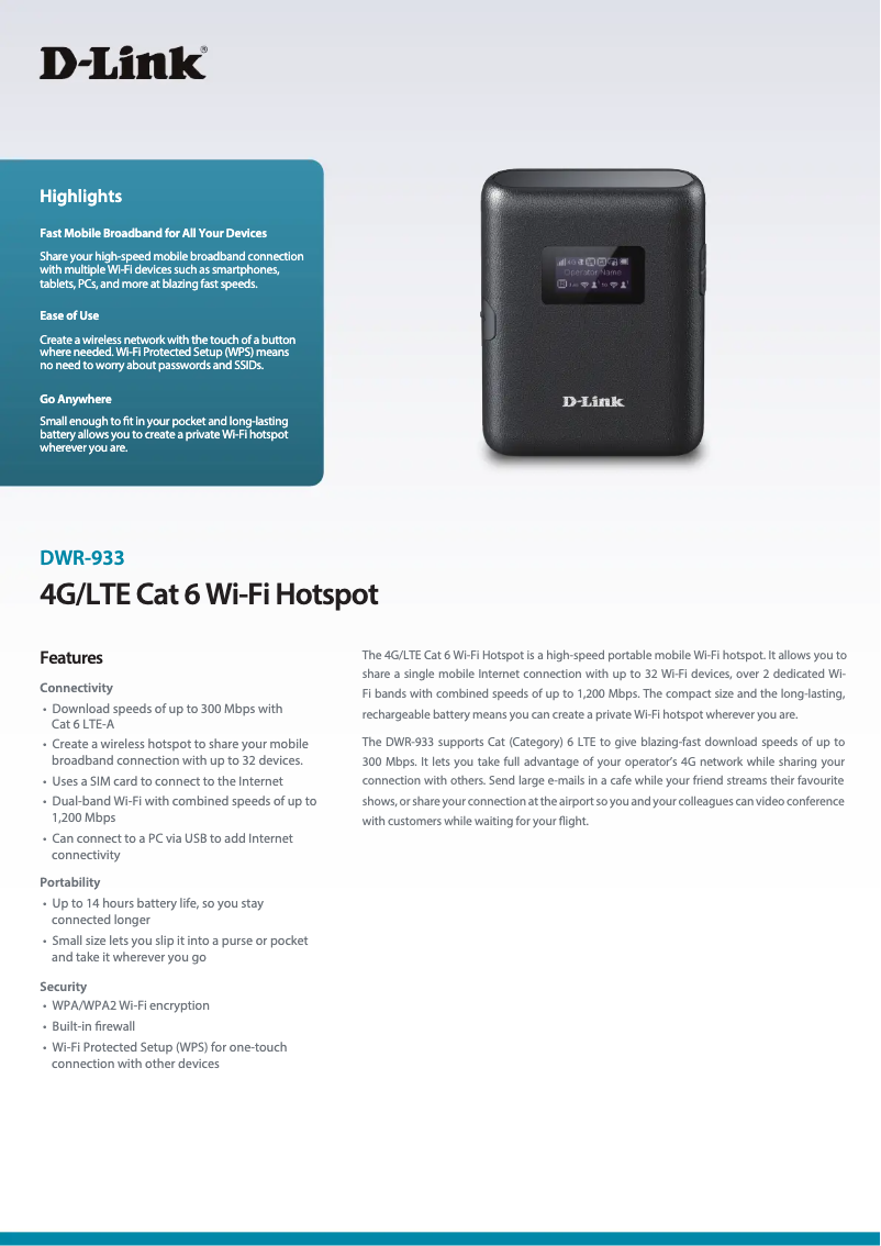 Imagen de la primera página del manual del dispositivo DWR-933