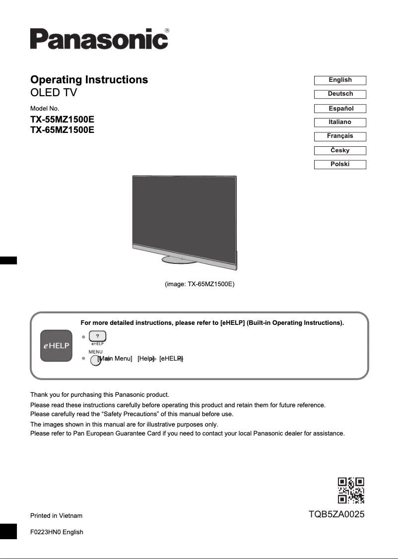 Imagen de la primera página del manual del dispositivo TX-55MZ1500E