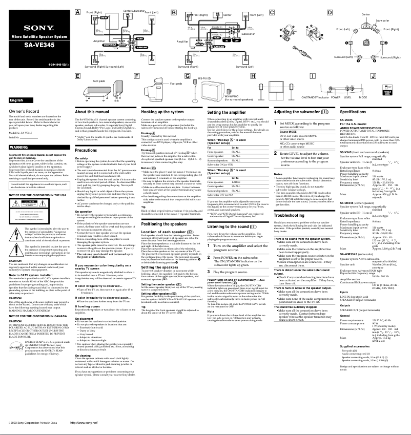 Imagen de la primera página del manual del dispositivo SA-VE345