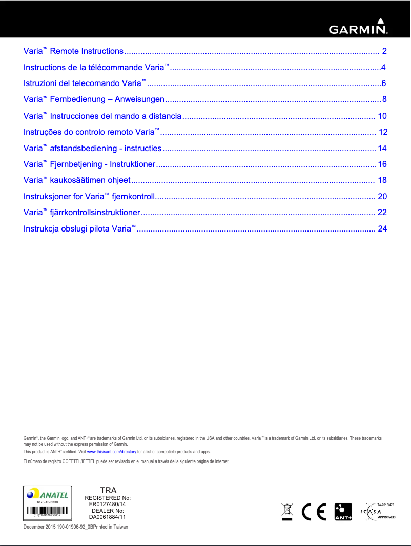 Página 1 del manual Manual de usuario Garmin Varia