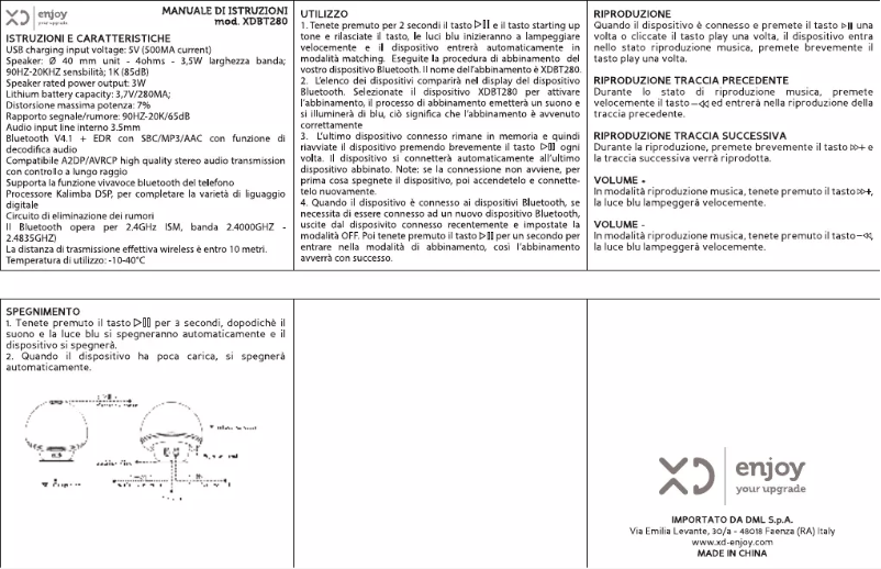 Imagen de la primera página del manual del dispositivo BT280
