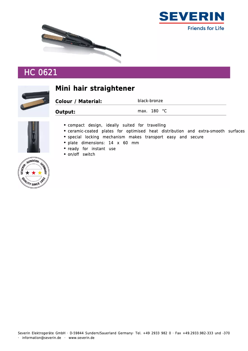 Página nº 1 - Ficha técnica Severin HC 0621