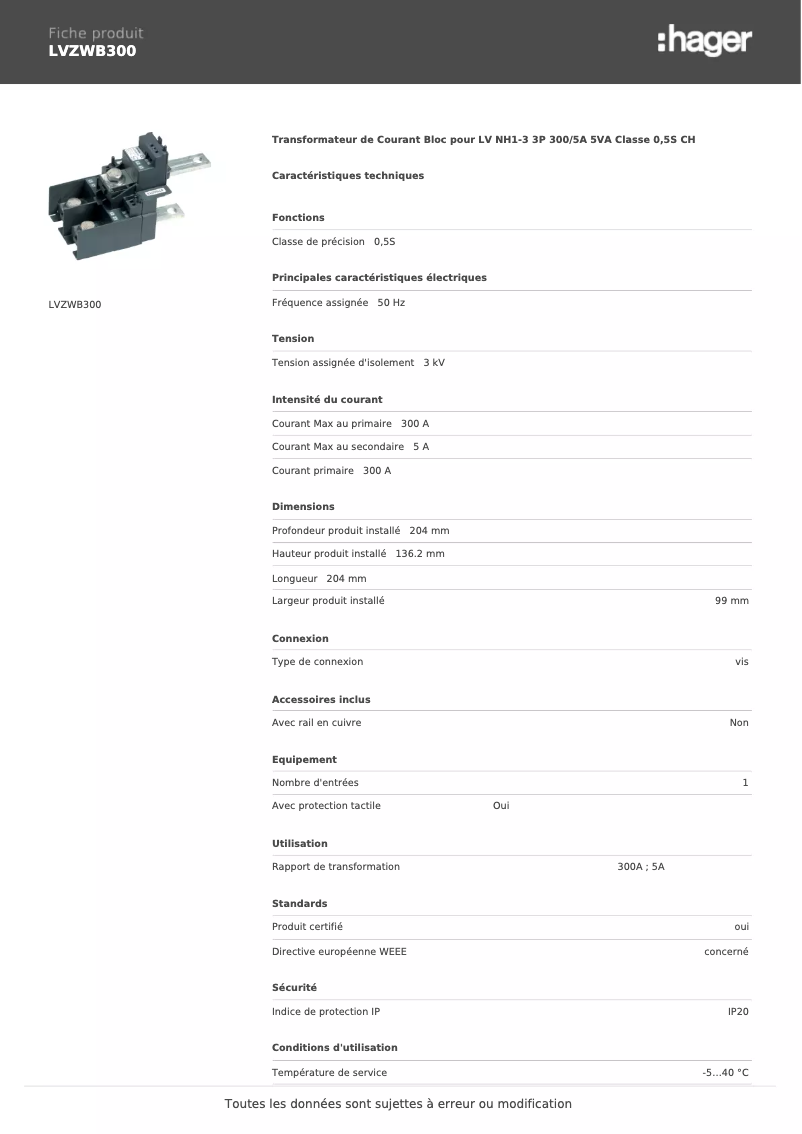 Página 1 del manual Manual de usuario Hager LVZWB300