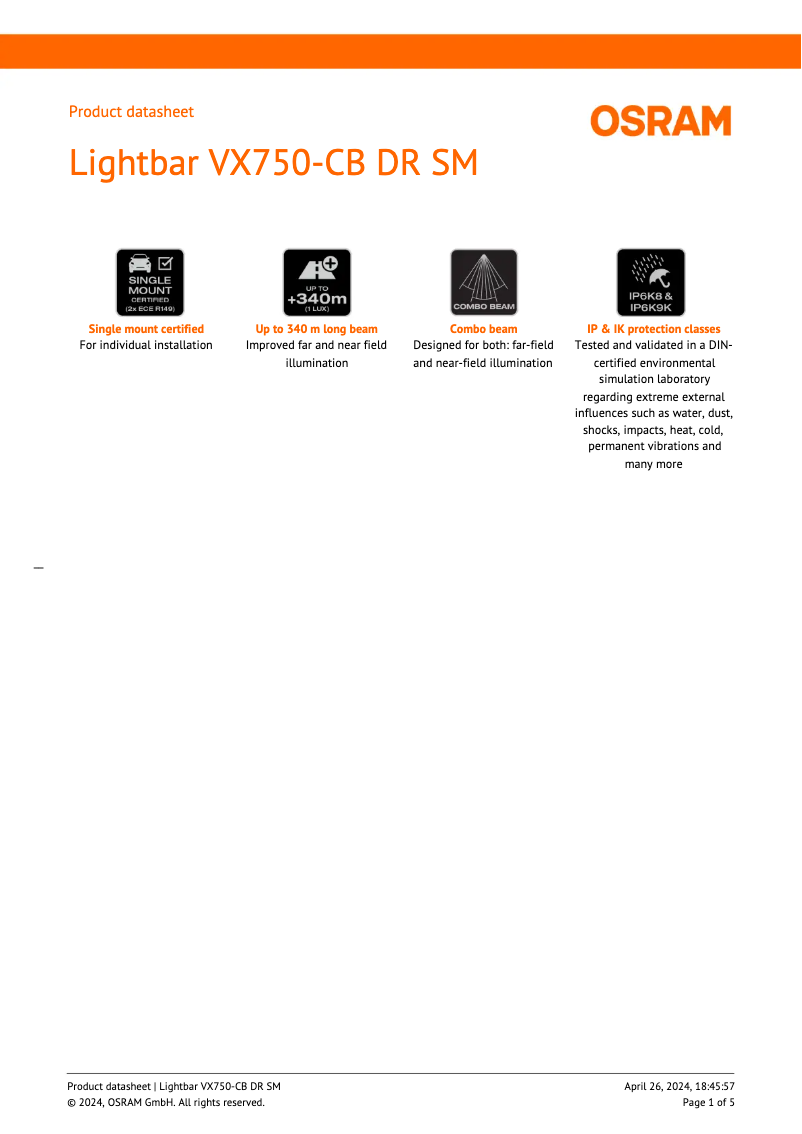 Página 1 del manual Ficha técnica Osram VX750-CB