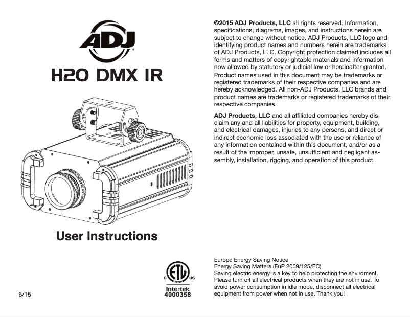 Imagen de la primera página del manual del dispositivo H2O DMX IR