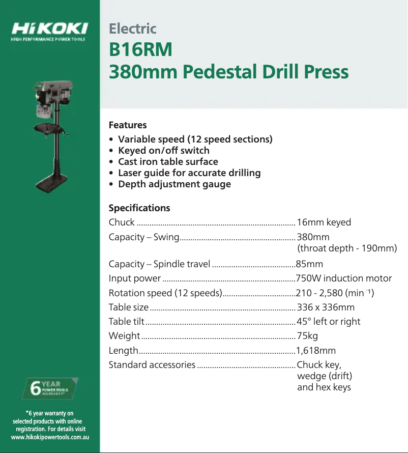 Página 1 del manual Ficha técnica HiKOKI B16RM