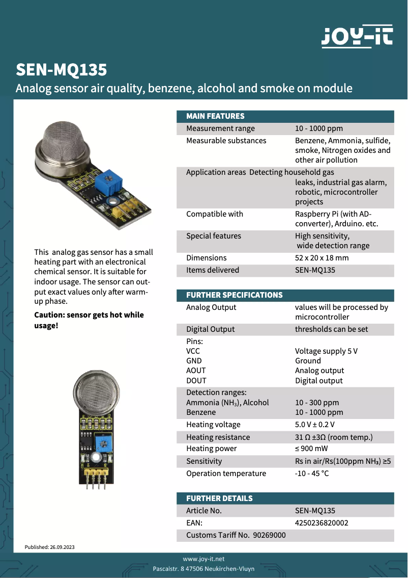 Imagen de la primera página del manual del dispositivo SEN-MQ135