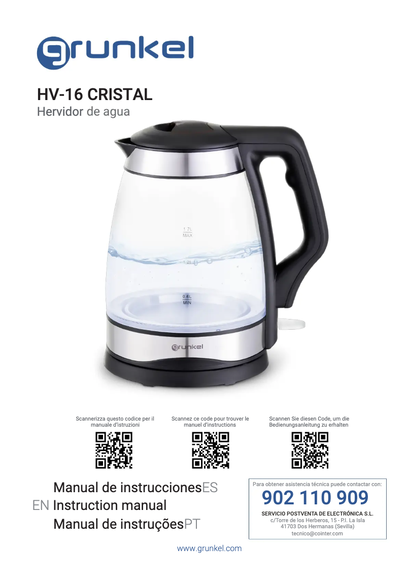 Página 1 del manual Manual de usuario Grunkel HV-16 Cristal