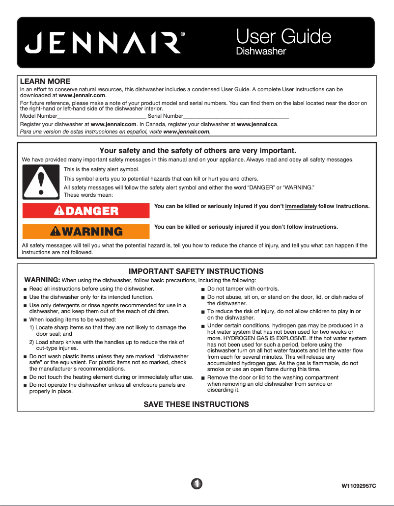 Página 1 del manual Manual de usuario JennAir JDB9200CWS