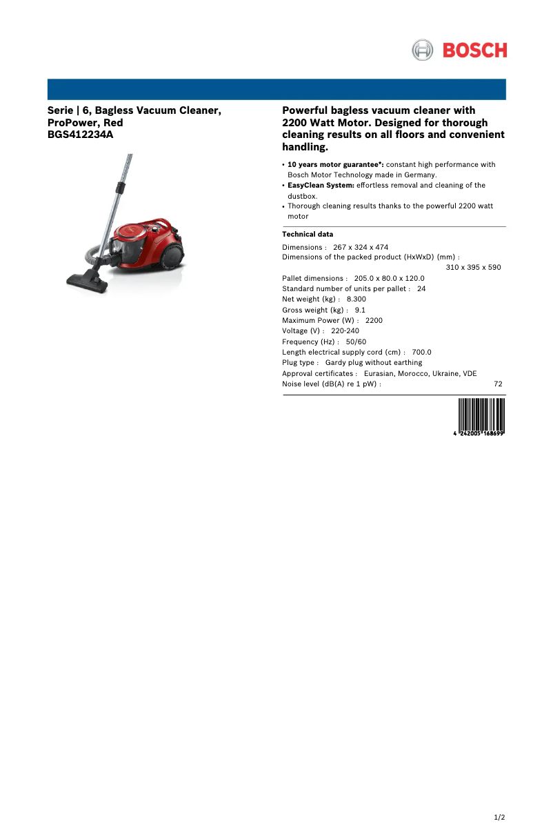 Imagen de la primera página del manual del dispositivo BGS412234A