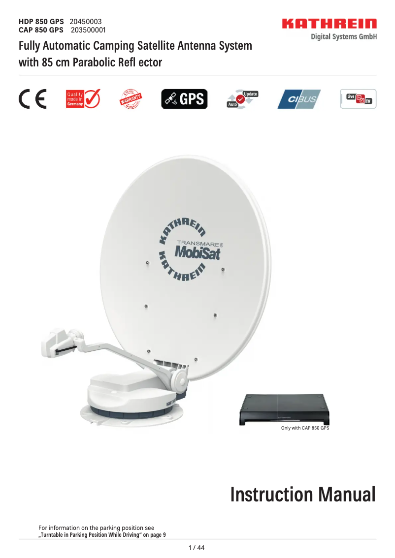 Página 1 del manual Manual de usuario Kathrein HDP 850 GPS