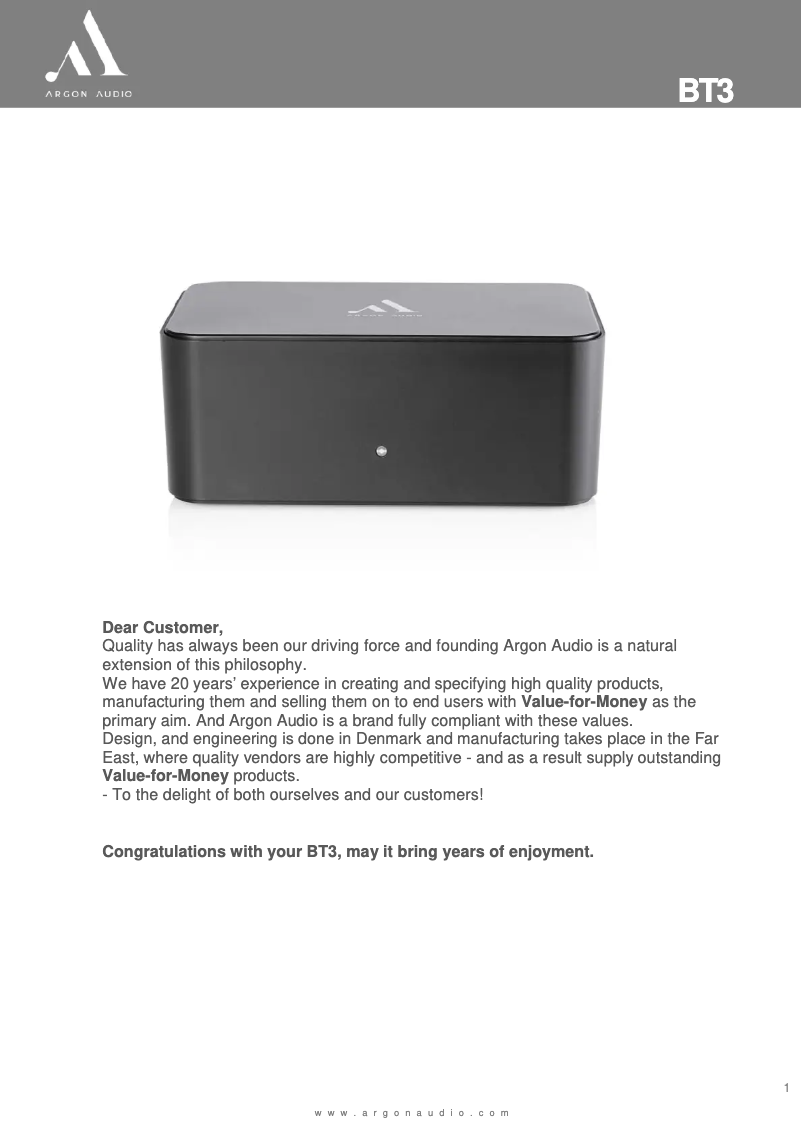 Imagen de la primera página del manual del dispositivo BT-3