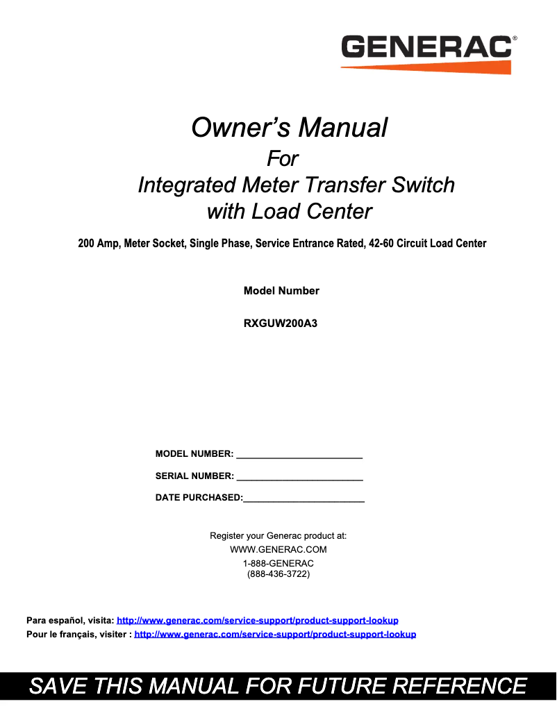 Página 1 del manual Manual de usuario Generac RXGUW200A3