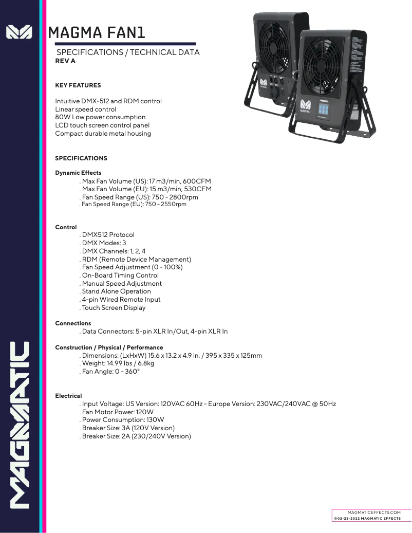 Página 1 del manual Ficha técnica Magmatic MAGMAFAN 1