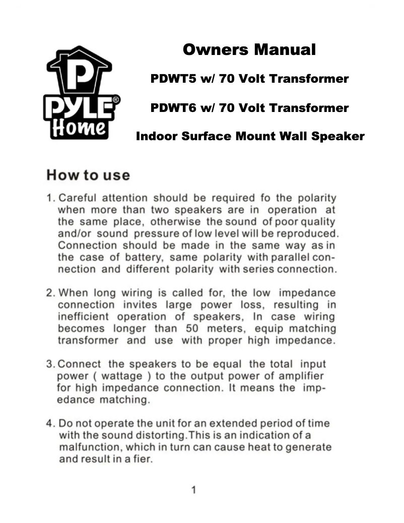 Página nº 1 - Manual de usuario Pyle PDWT6