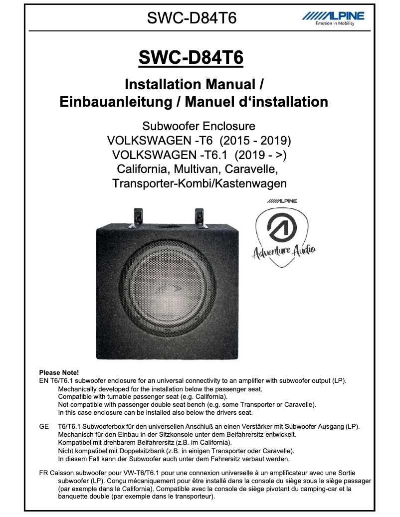 Imagen de la primera página del manual del dispositivo SWC-D84T6