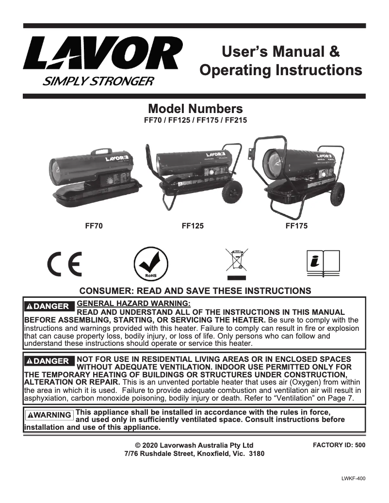 Imagen de la primera página del manual del dispositivo FF70