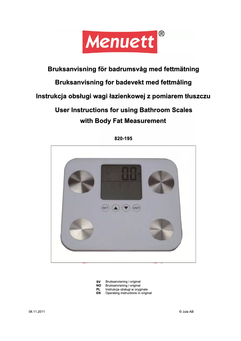 Imagen de la primera página del manual del dispositivo 820-195