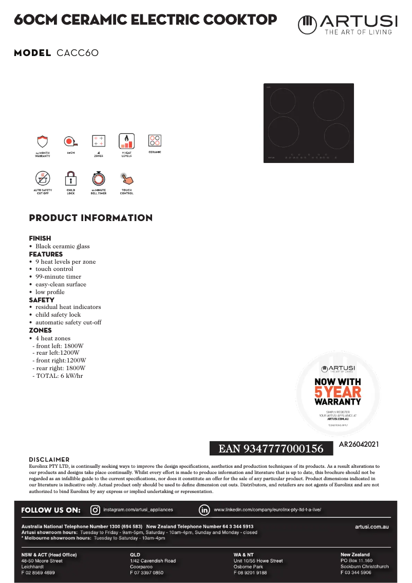 Página 1 del manual Ficha técnica Artusi CACC60
