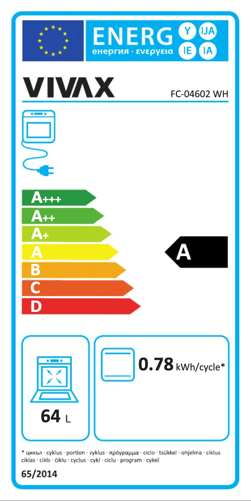 Página nº 1 - Etiqueta energética Vivax FC-04602 WH
