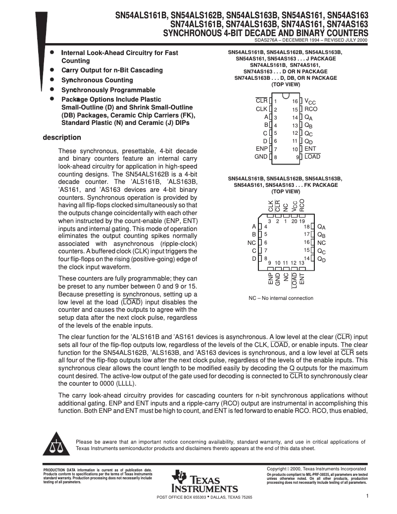 Imagen de la primera página del manual del dispositivo SN74AS161N