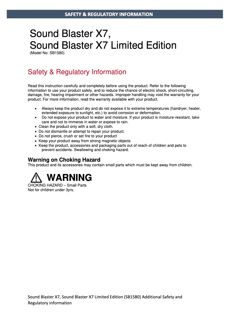 Página nº 1 - Instrucciones de seguridad Creative Sound Blaster X7