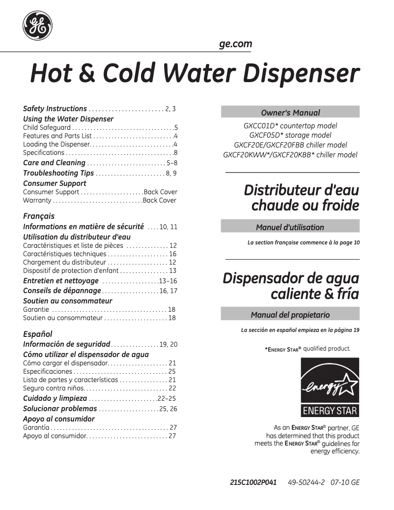 Página 1 del manual Manual de uso y mantenimiento GE GXCC01D