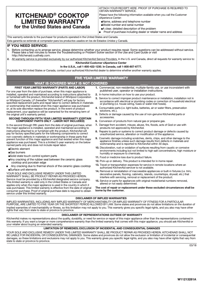 Página nº 1 - Información de garantía KitchenAid KCGC506JSS