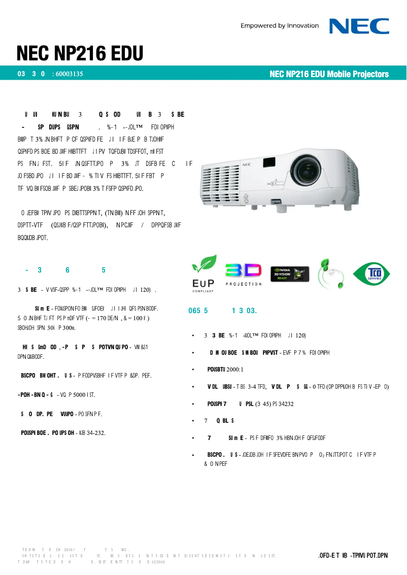 Página 1 del manual Ficha técnica NEC NP216