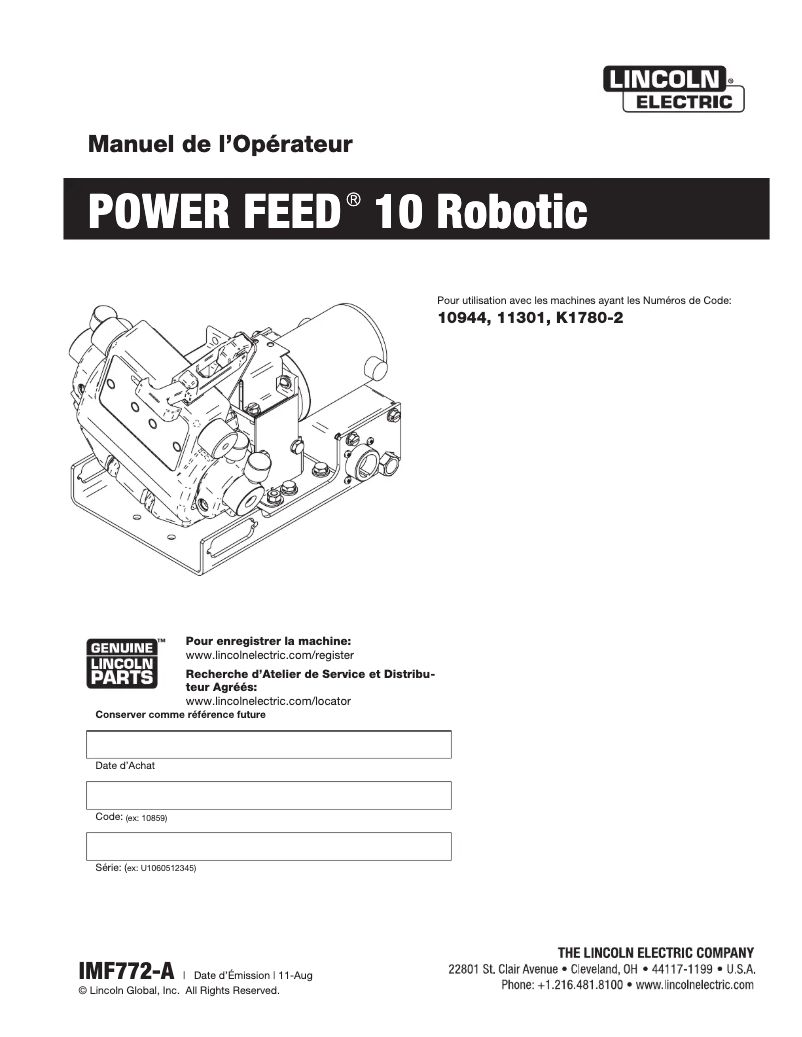 Imagen de la primera página del manual del dispositivo Power Feed 10 Robotic