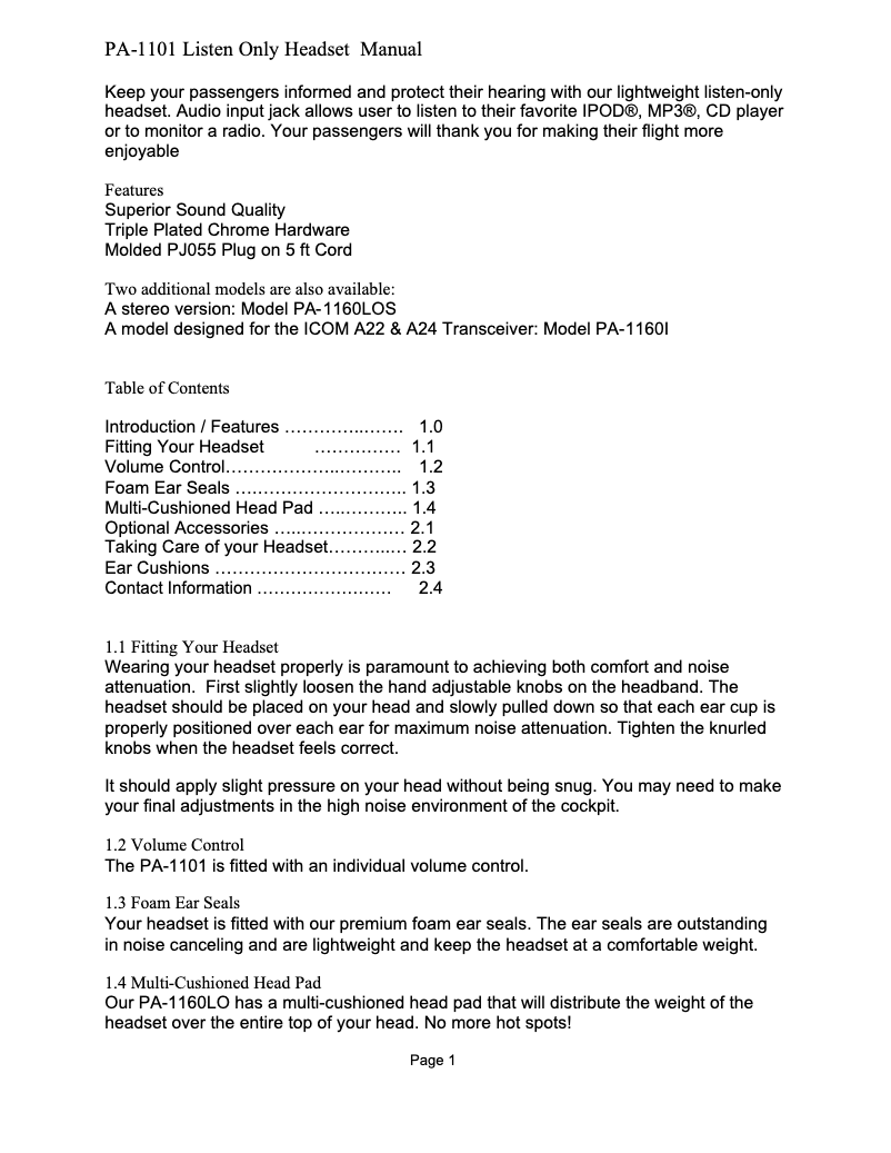 Imagen de la primera página del manual del dispositivo PA-1100